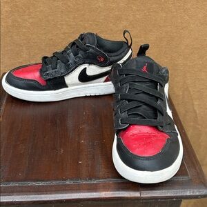 Kids Air Jordan 1, Red & White Low-Top Sneakers with Swoosh